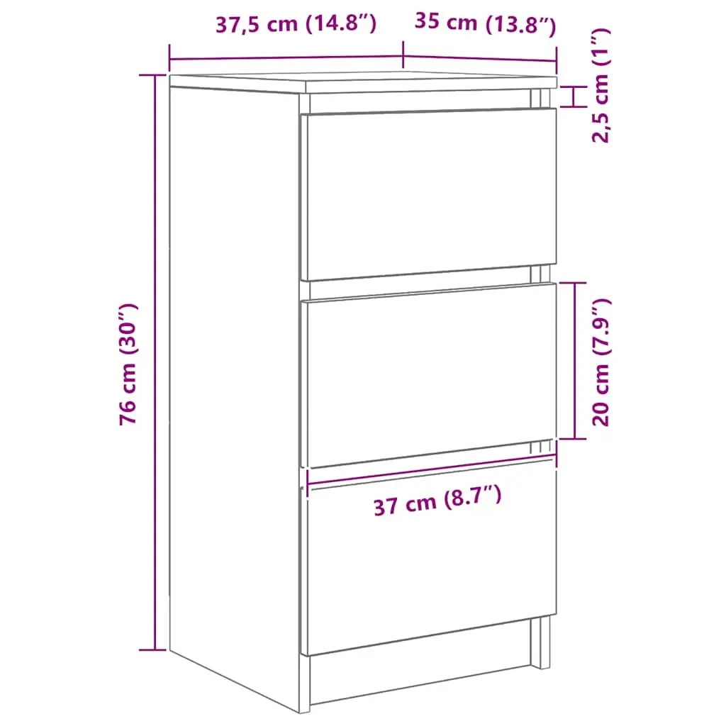 Storage Cabinet White Engineered Wood Sideboard 37.5x35x76cm Buffet Furniture
