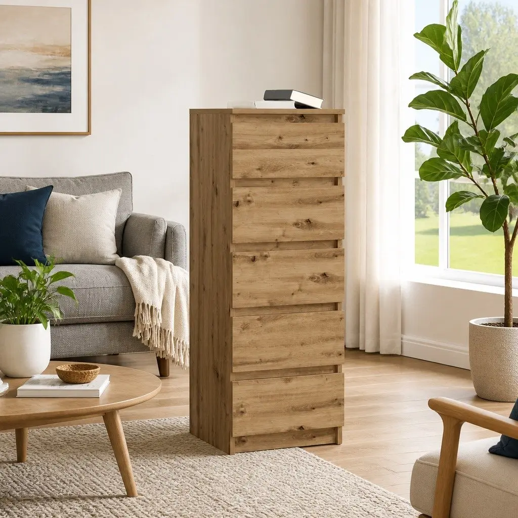 Sideboard Brown Engineered Wood Storage Cabinet with Drawers Sturdy Tabletop