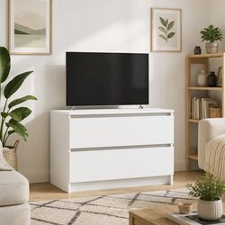 Compact and Sturdy TV Cabinet in White Finish