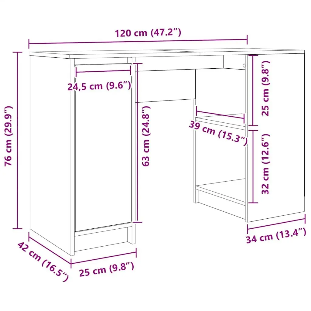 Desk White Engineered Wood 120W x 42D x 76H cm Ample Storage Solutions