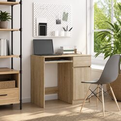 Office Desk with Storage Door Drawer Shelf Brown Engineered Wood 86x49x76cm