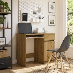 Office Desk Brown Engineered Wood Storage Cabinet Drawer Shelf Workstation