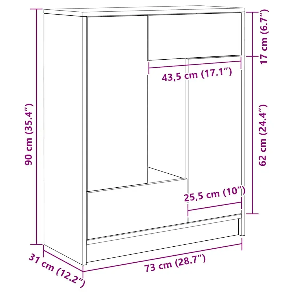 Sideboard White 73x31x90cm Buffet Cabinet with Doors and Drawers for Living Room Storage Organizer