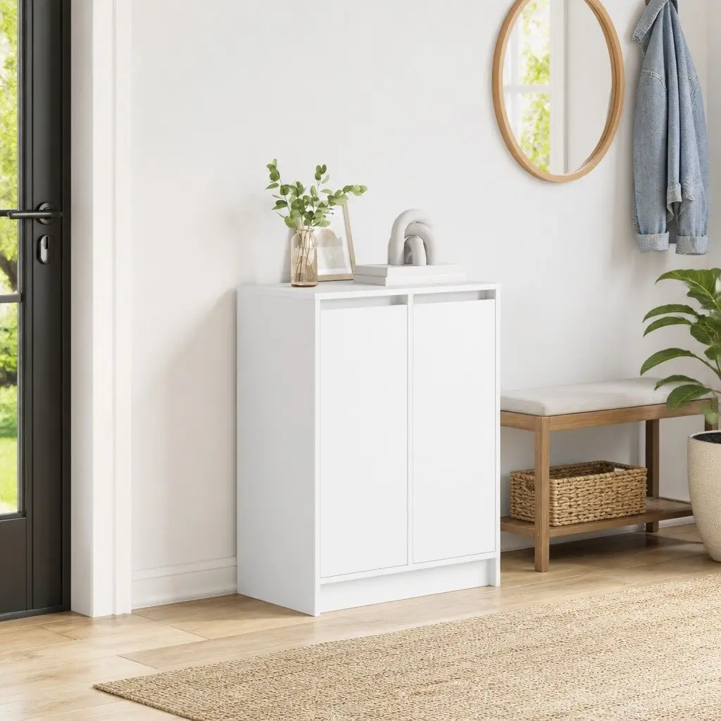 Shoe Storage Organizer Engineered Wood White 57x34x76cm with Doors