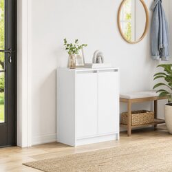 Shoe Cabinet White Storage Organiser Engineered Wood 57x34x76cm Doors