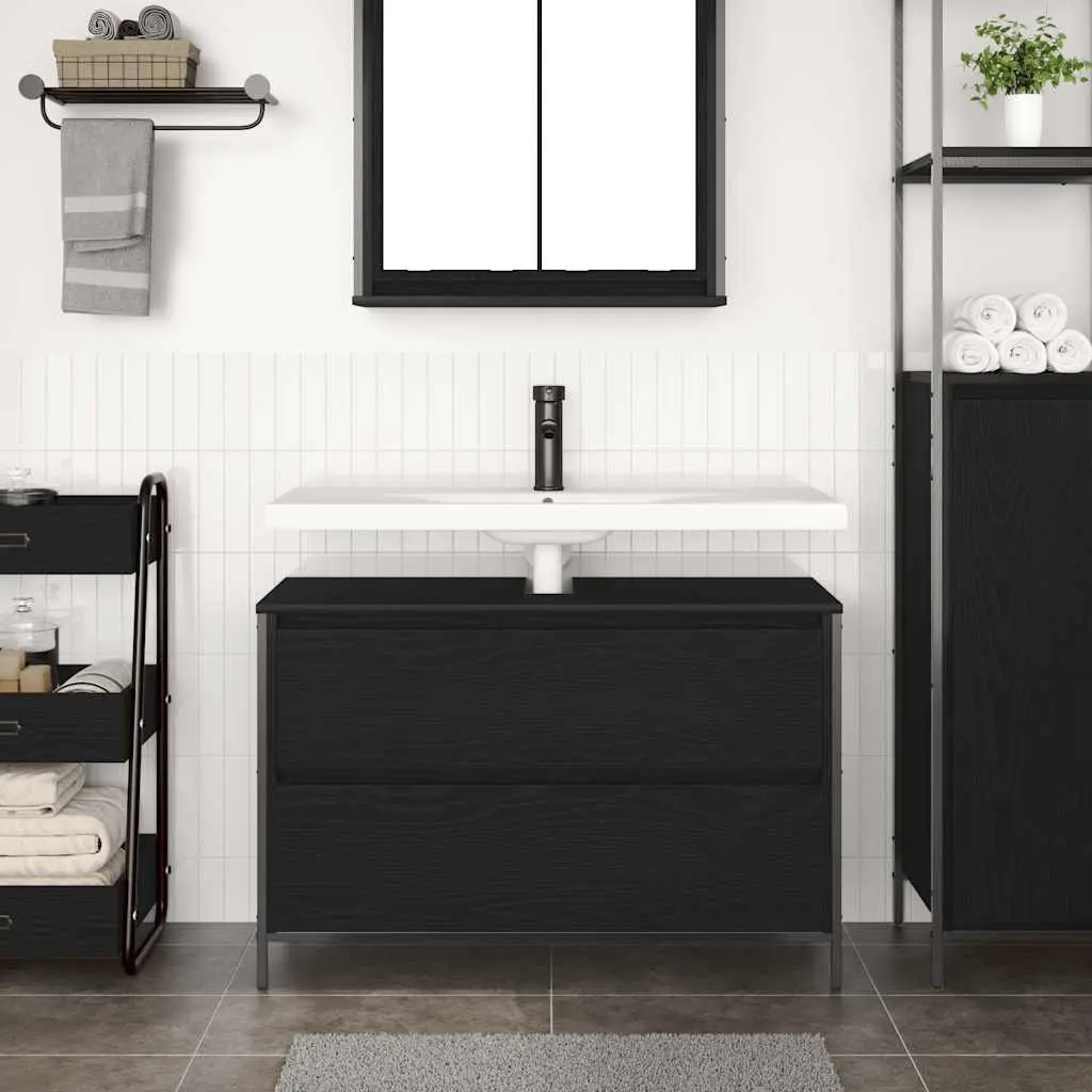 Bathroom Vanity Unit Basin Cabinet with Drawers Storage Black Oak 90x34.5x60cm