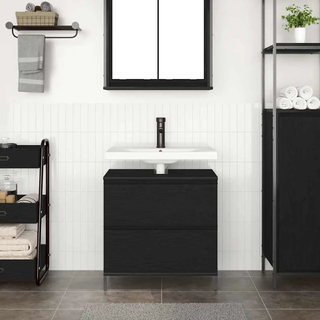 Bathroom Vanity Cabinet Black Oak 60x34.5x60cm Storage Unit with Drawers