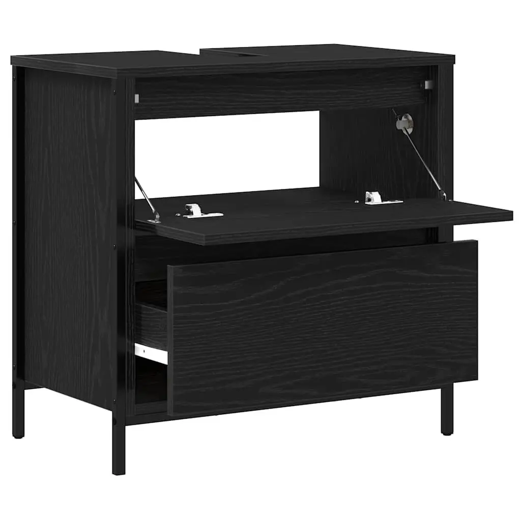 Bathroom Vanity Cabinet Black Oak 60x34.5x60cm Storage Unit with Drawers