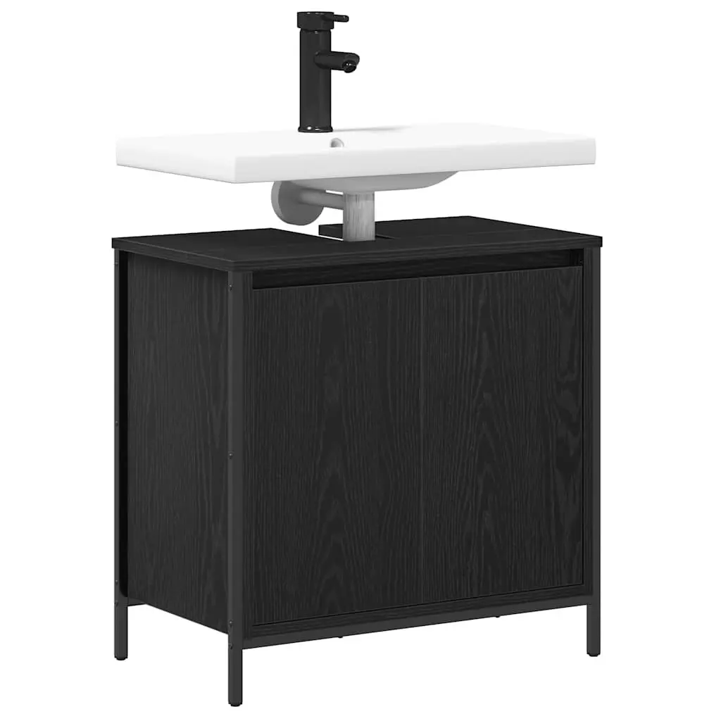 Bathroom Vanity Cabinet Black 60cm Engineered Wood 2 Storage Compartments Adjustable Feet