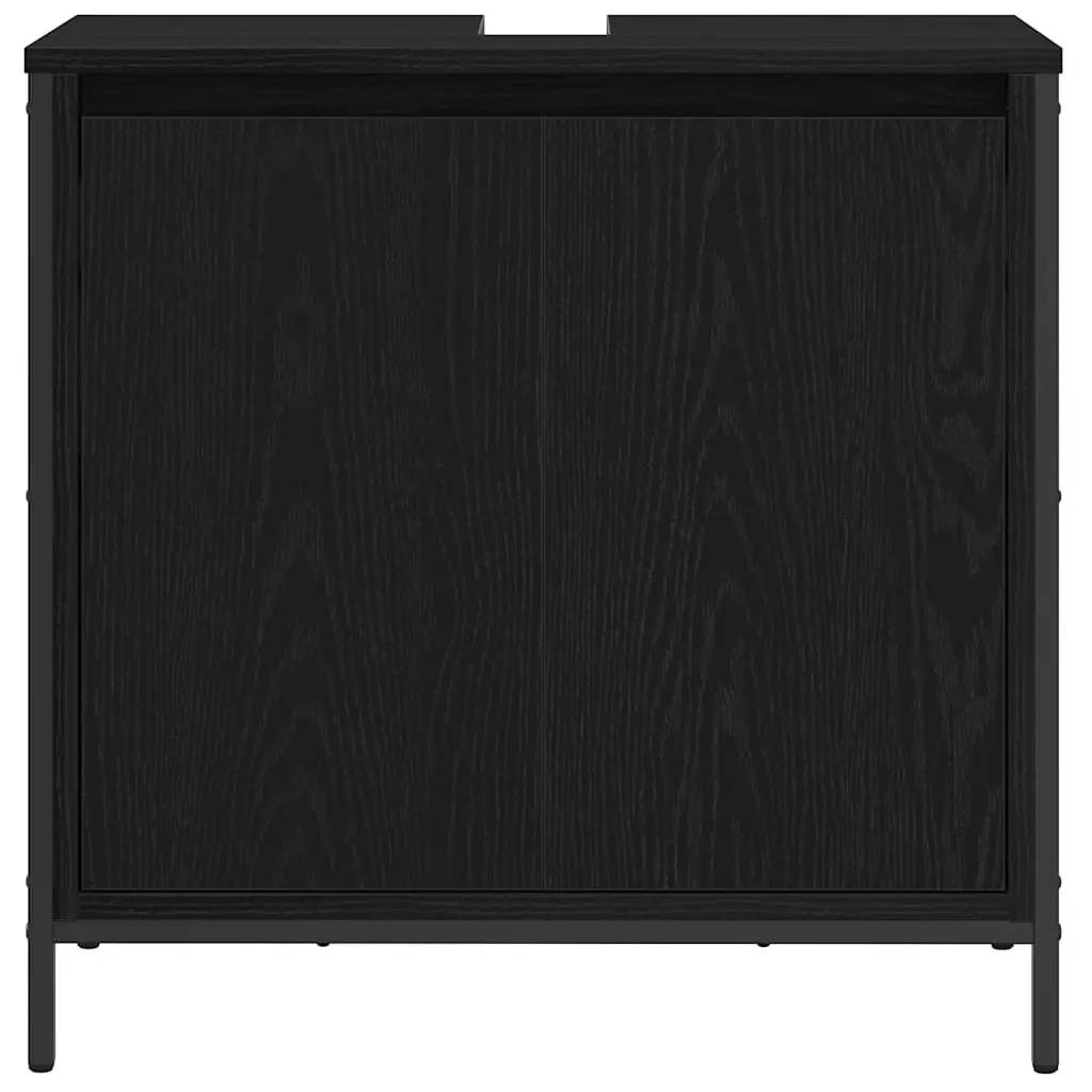 Bathroom Vanity Cabinet Black 60cm Engineered Wood 2 Storage Compartments Adjustable Feet