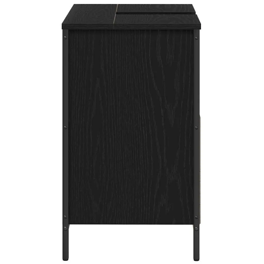 Bathroom Vanity Cabinet Black 60cm Engineered Wood 2 Storage Compartments Adjustable Feet