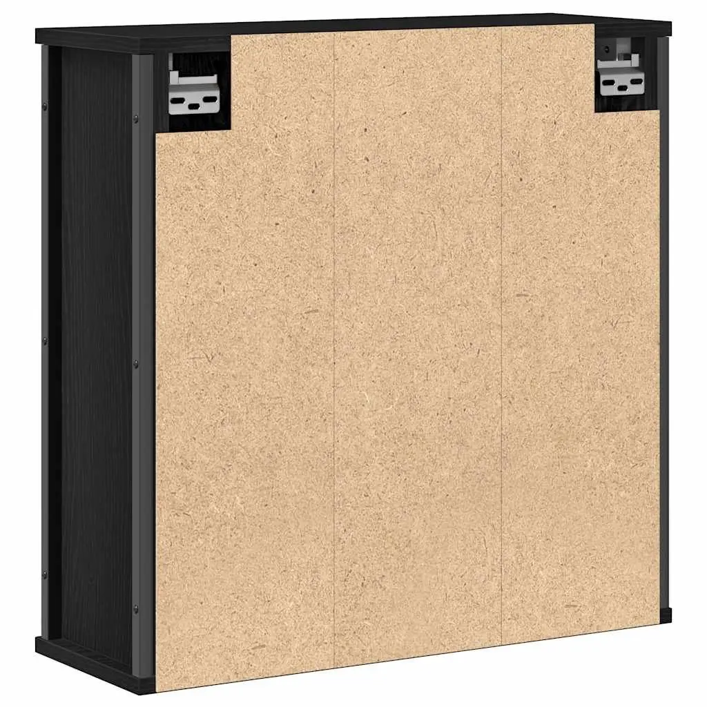 Bathroom Cabinet Black Oak 60x21x60cm Wall-mounted with Integrated Mirror and Interior Shelves
