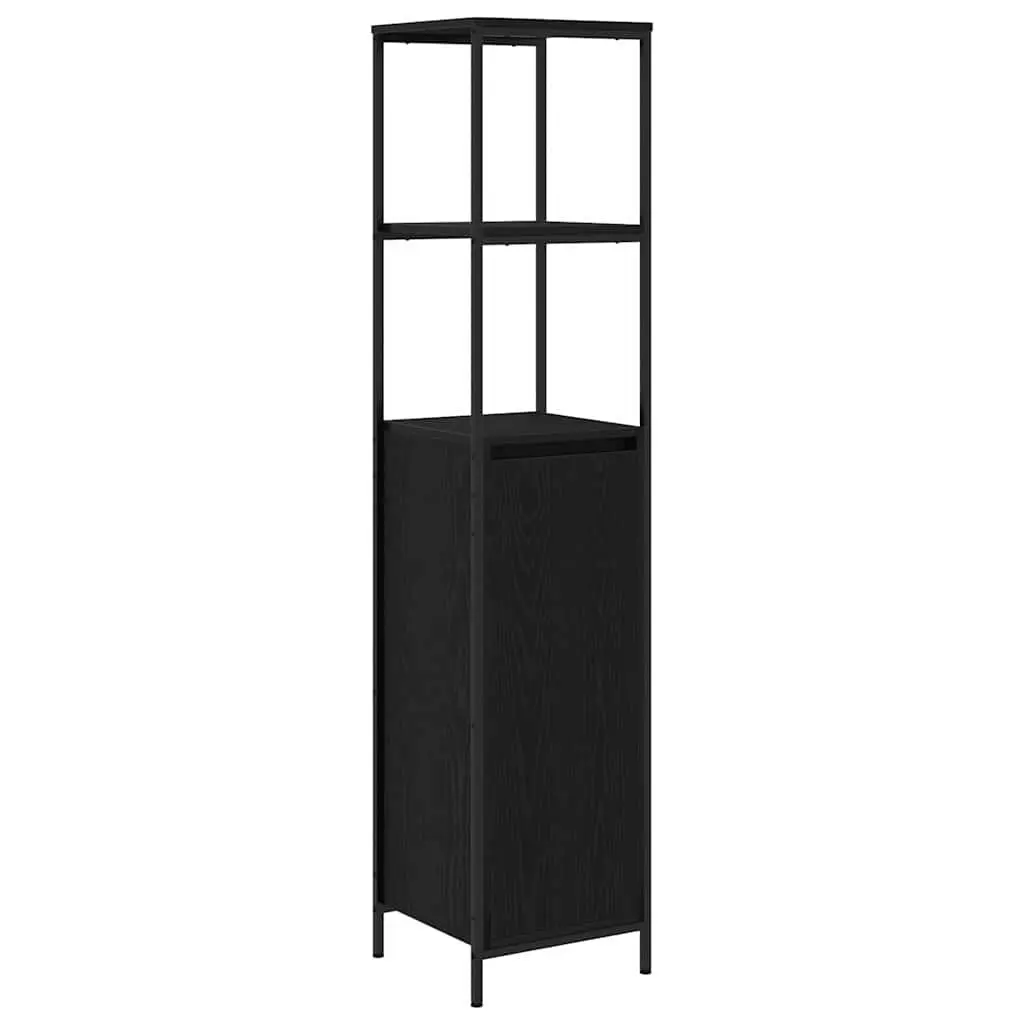 Black Oak Bathroom Vanity with Open Shelves