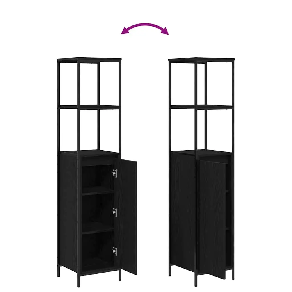 Black Oak Bathroom Vanity with Open Shelves