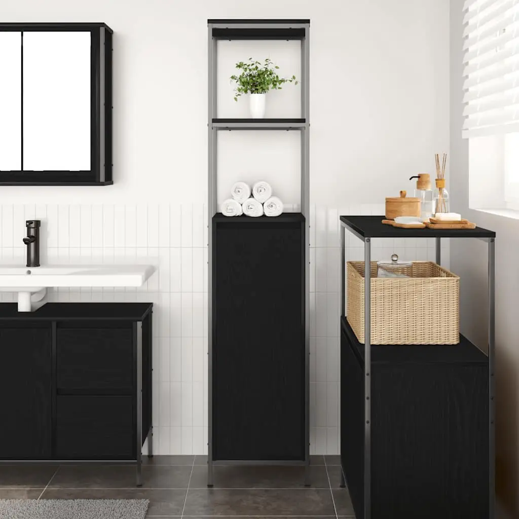 Black Oak Bathroom Vanity with Open Shelves