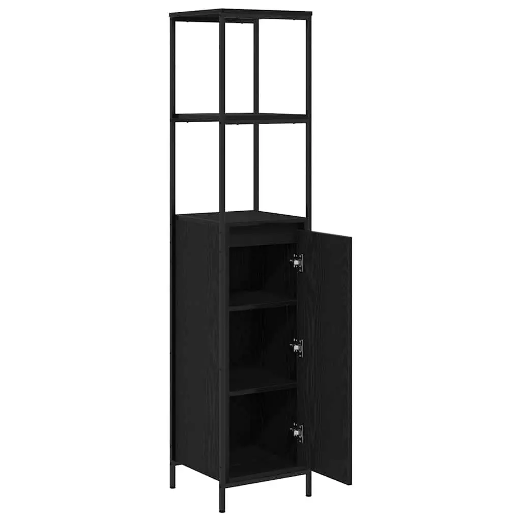 Black Oak Bathroom Vanity with Open Shelves