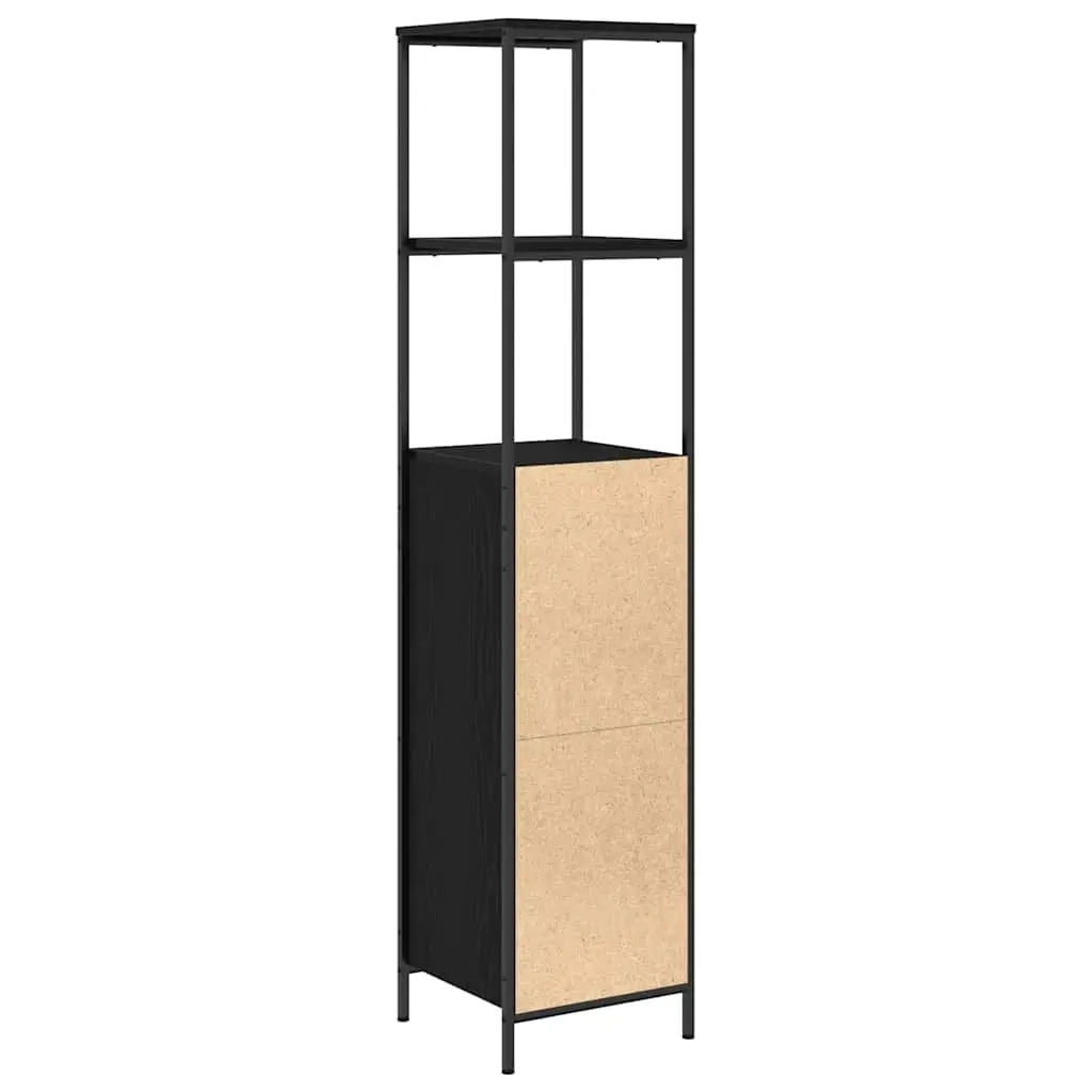 Black Oak Bathroom Vanity with Open Shelves