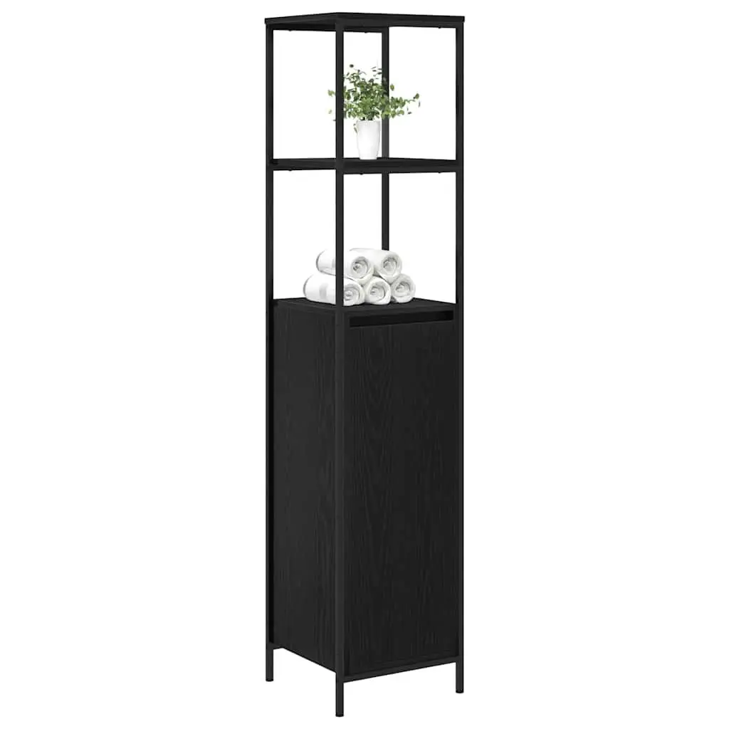 Black Oak Bathroom Vanity with Open Shelves