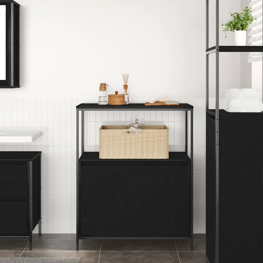 Black Oak Vanity Cabinet with Smart Storage