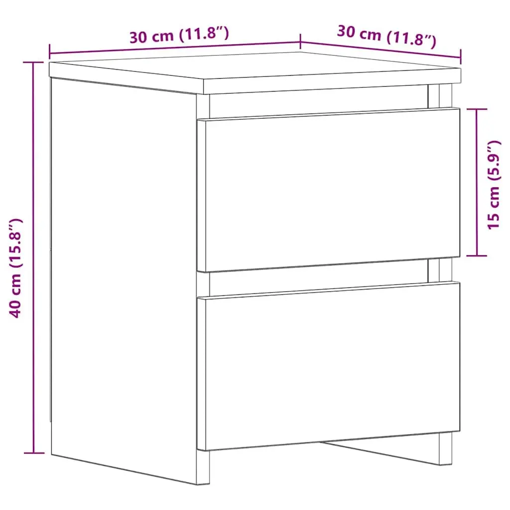 Bedside Cabinet Black Oak 30x30x40cm Engineered Wood Storage Drawer Nightstand