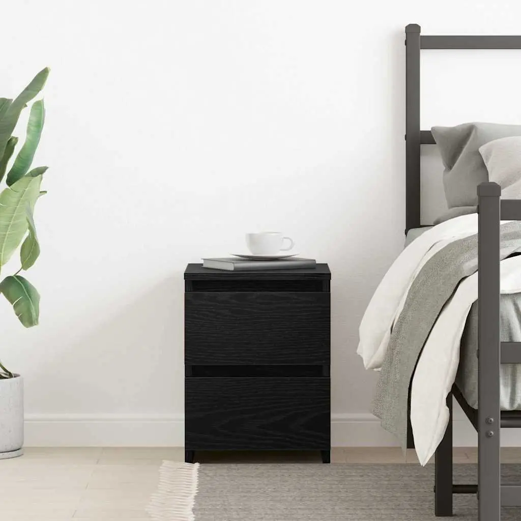 Bedside Cabinet Black Oak 30x30x40cm Engineered Wood Storage Drawer Nightstand