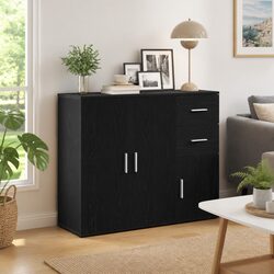 Concise Black Oak Sideboard - 91x29.5x75 cm