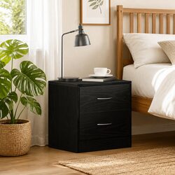 Concise Black Oak 2-Drawer Nightstand 40x30x40cm