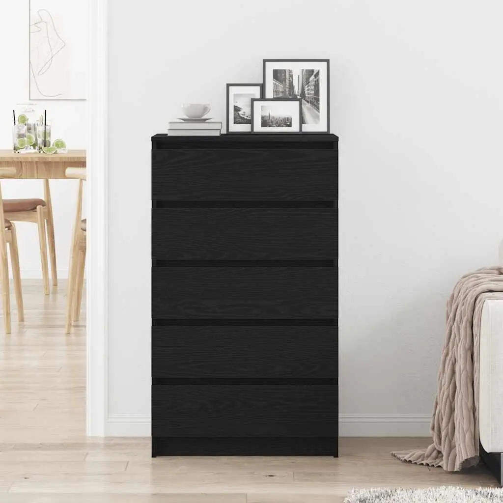 Drawer Cabinet 5 Drawers Black Oak Engineered Wood 60x36x103 cm Storage Chest