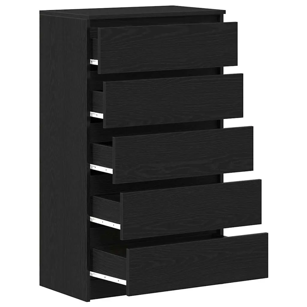 Drawer Cabinet 5 Drawers Black Oak Engineered Wood 60x36x103 cm Storage Chest