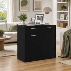 Concise Black Oak Sideboard with Storage Solutions