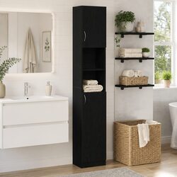 Black Engineered Wood Bathroom Cabinet — Solid and Simple 32x25.5x190 cm