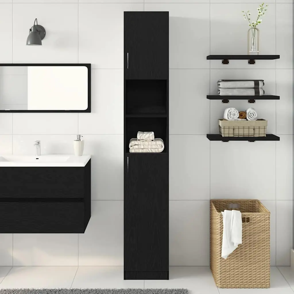 Bathroom Cabinet Black Engineered Wood 32x25.5x190 cm Storage Organizer