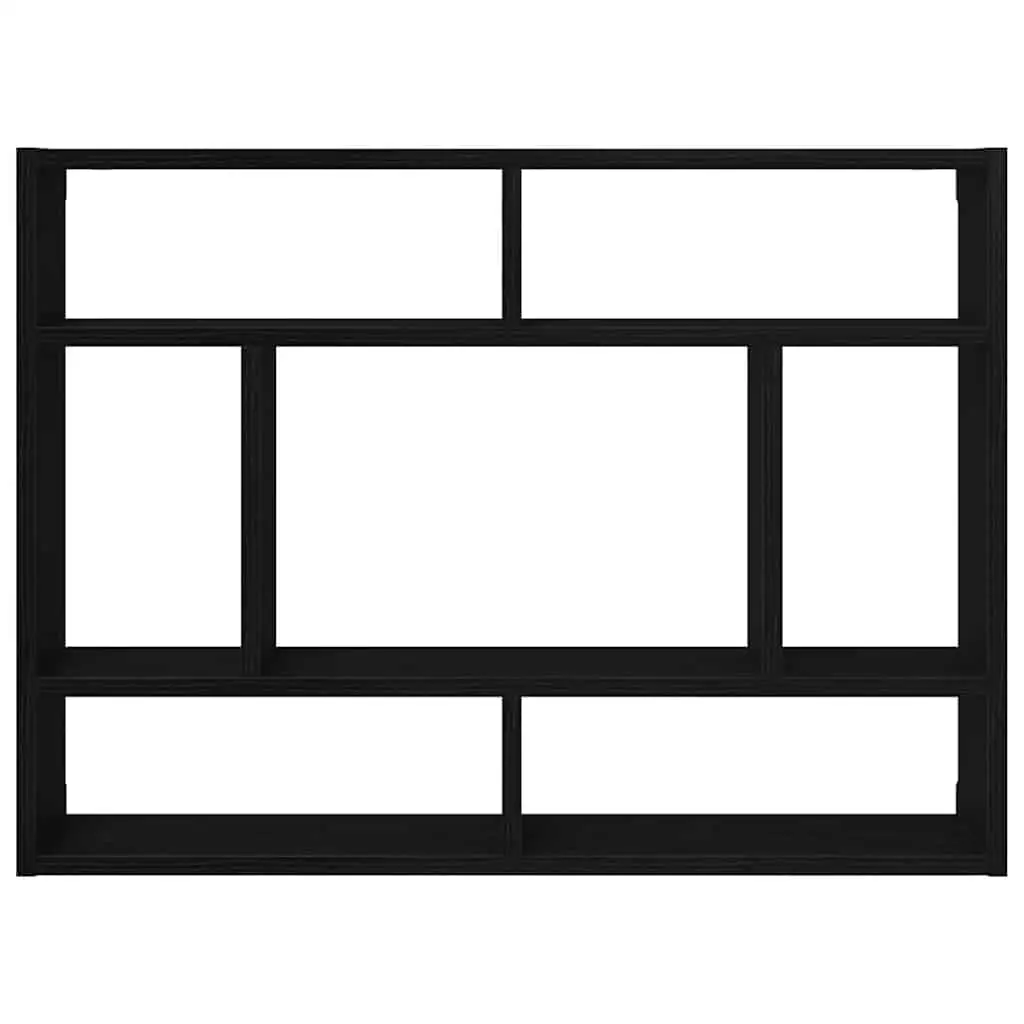 Wall Shelf Black Oak Floating Storage Display Organiser 75 x 16 x 55 cm