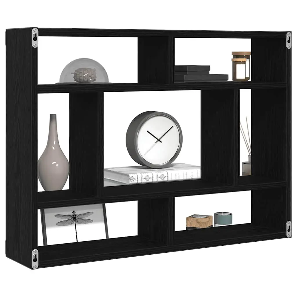 Wall Shelf Black Oak Floating Storage Display Organiser 75 x 16 x 55 cm