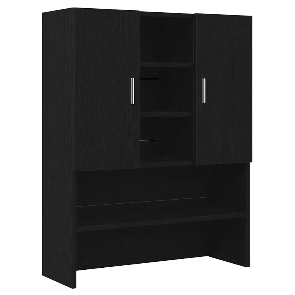 Washing Machine Cabinet Black Oak Storage Organiser 2 Doors 4 Compartments