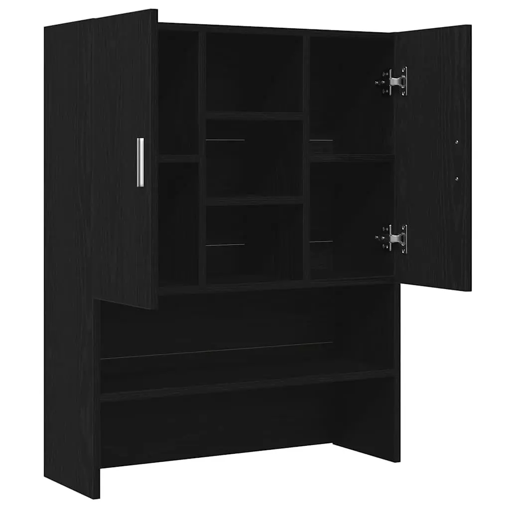 Washing Machine Cabinet Black Oak Storage Organiser 2 Doors 4 Compartments