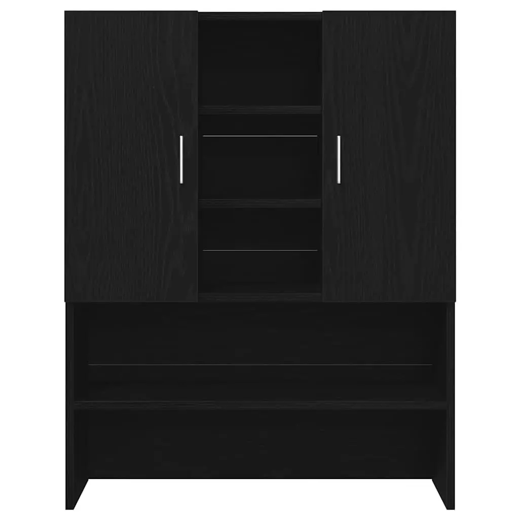 Washing Machine Cabinet Black Oak Storage Organiser 2 Doors 4 Compartments