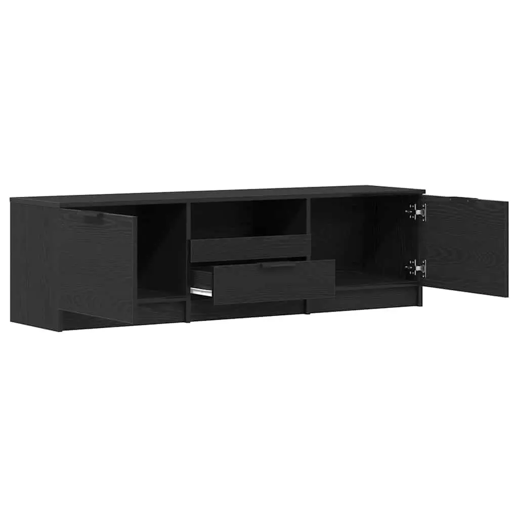 Black TV Cabinet with Drawer Modern Living Room Entertainment Unit 140cm