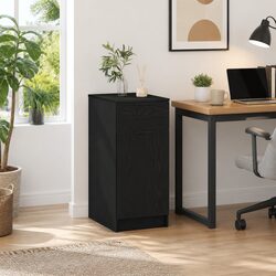 Compact Black Oak Storage Cabinet with Multiple Drawers