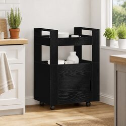 Efficient Black Engineered Wood Kitchen Trolley for Storage