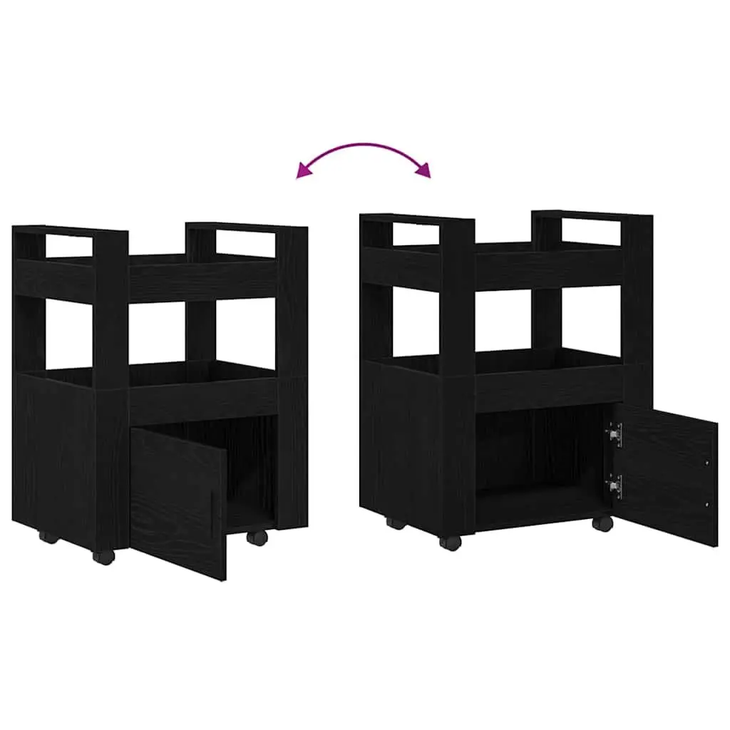 Kitchen Trolley Black Oak 60 x 45 x 80 cm Engineered Wood Rolling Storage Cart