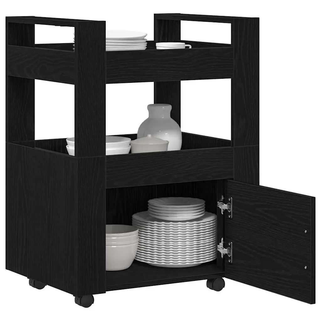 Kitchen Trolley Black Oak 60 x 45 x 80 cm Engineered Wood Rolling Storage Cart
