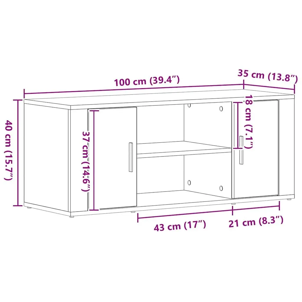 TV Cabinet Black Oak 100x35x40cm Modern Storage Unit Engineered Wood Furniture