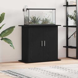 Compact Black Oak Aquarium Stand with Storage Features