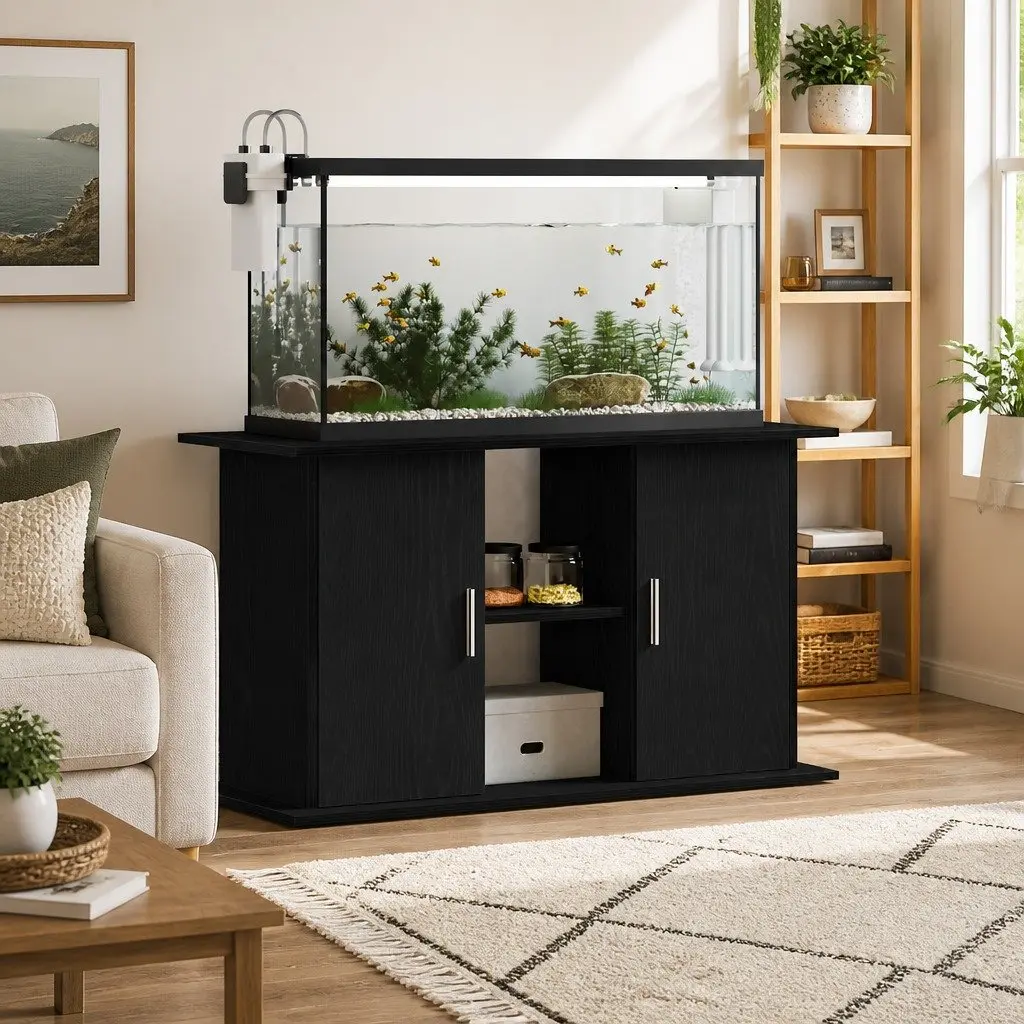 Aquarium Stand with Storage Shelves in Black Oak