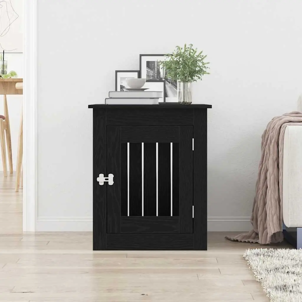 Dog Crate Furniture End Table Black Oak 55x75x65cm Engineered Wood Kennel