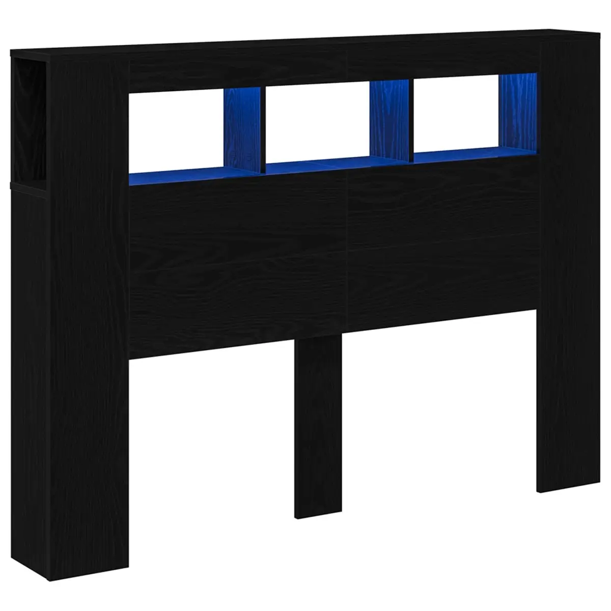 LED Headboard Black Engineered Wood Bedroom Furniture Storage Shelf Multicolour Adjustable LED Strip Lights USB Powered
