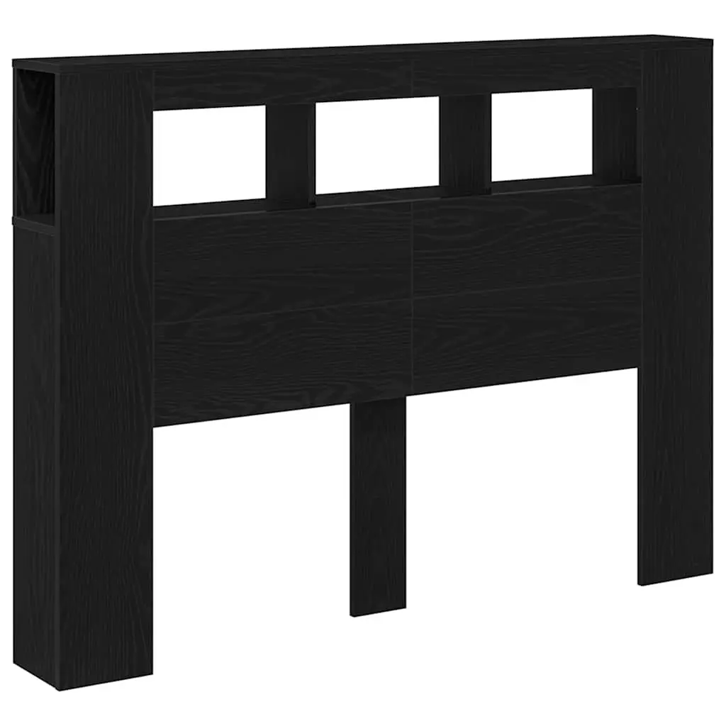 LED Headboard Black Engineered Wood Bedroom Furniture Storage Shelf Multicolour Adjustable LED Strip Lights USB Powered