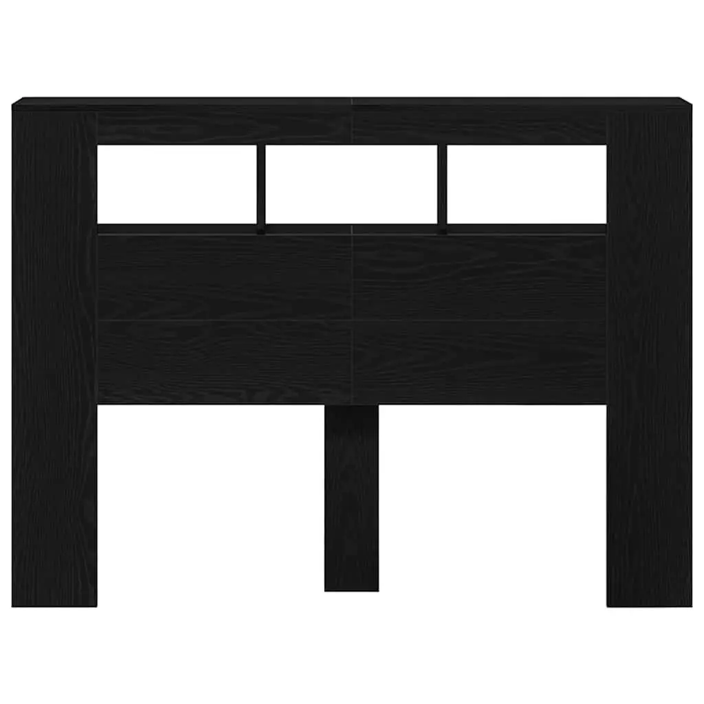 LED Headboard Black Engineered Wood Bedroom Furniture Storage Shelf Multicolour Adjustable LED Strip Lights USB Powered