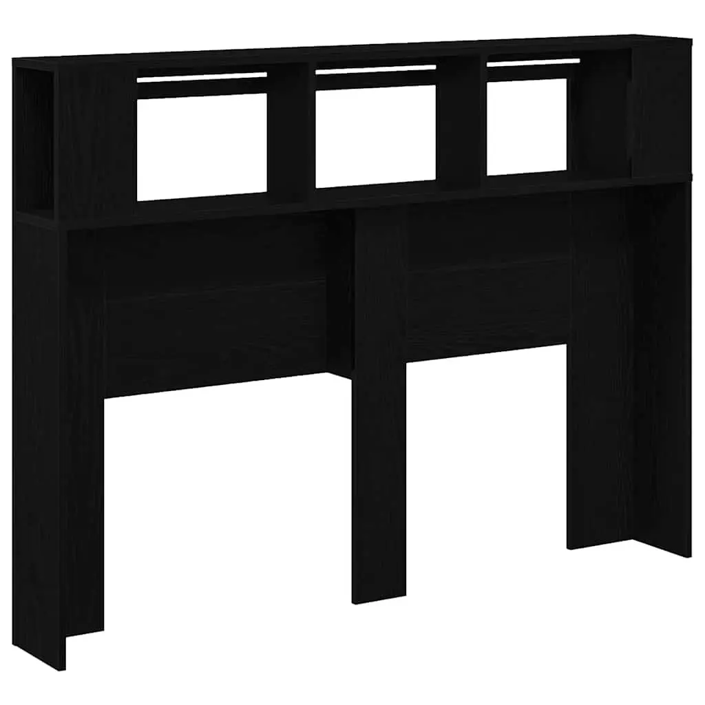 LED Headboard Black Engineered Wood Bedroom Furniture Storage Shelf Multicolour Adjustable LED Strip Lights USB Powered